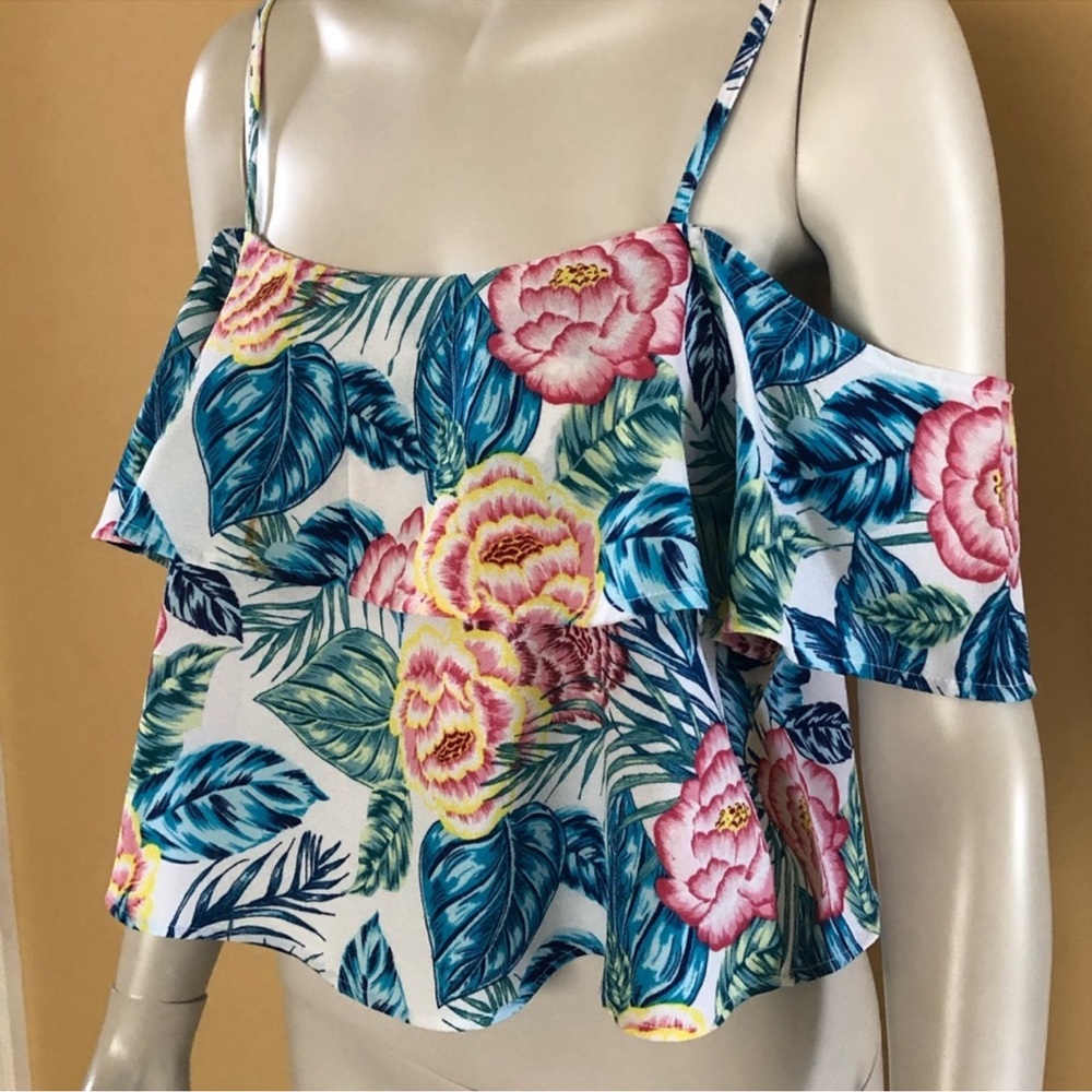 H&M Divided Floral Print Cold Shoulder Top - Size 8 - NWOT - Picture 10 of 12